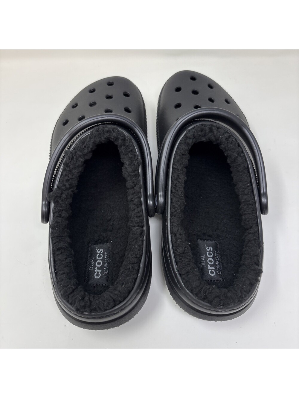 Crocs DUAL COMFORT Faux Fur Lined Slides Sandals Black. Woman’s 11 /Men’s 9